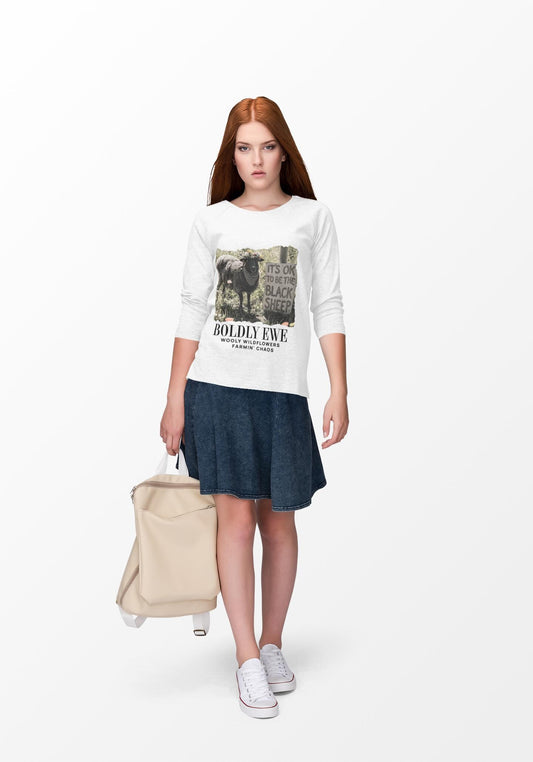 Boldly Ewe sweatshirt | Black Sheep photo, pastoral farm design, unique, different