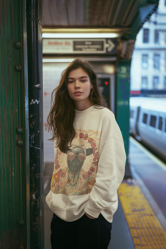 Retro Hippie Sheep Ewe Crewneck Sweatshirt | 70s Floral Peace Design Boho Inspiration