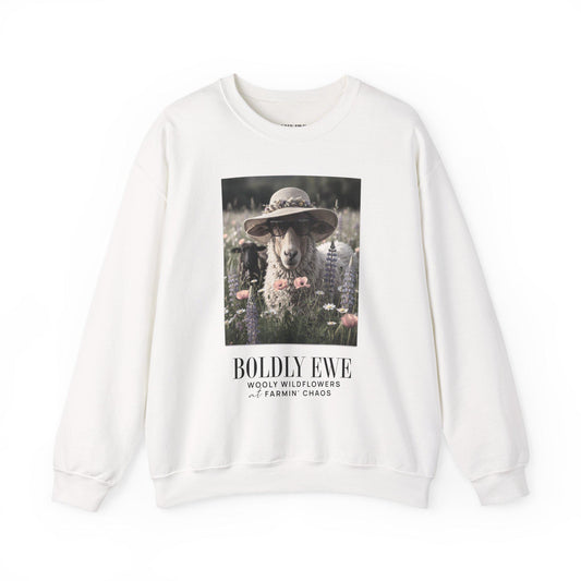 Sheep in Straw Hat crewneck sweatshirt | Boldly Ewe floral farm design