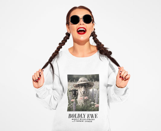 Sheep in Straw Hat crewneck sweatshirt | Boldly Ewe floral farm design