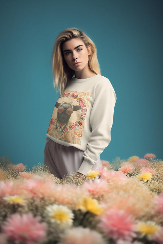 Retro Hippie Sheep Ewe Crewneck Sweatshirt | 70s Floral Peace Design Boho Inspiration