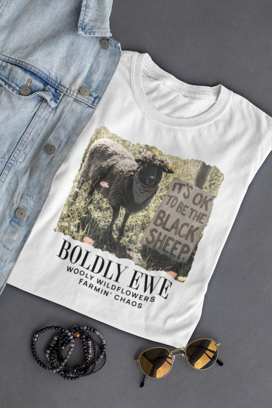 Boldly Ewe Black Sheep Graphic T-Shirt | Farm Animal Shirt